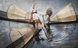 Pescador redes lago inle Birmania