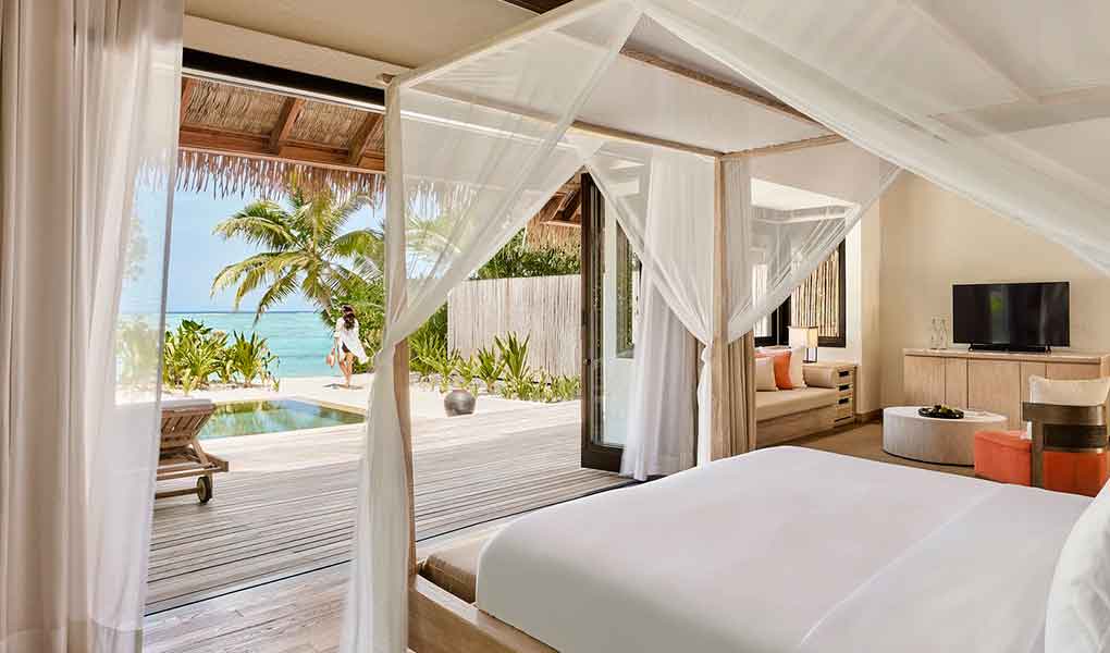Decoración interior de la Beach Villa Maldivas COMO Maalifushi