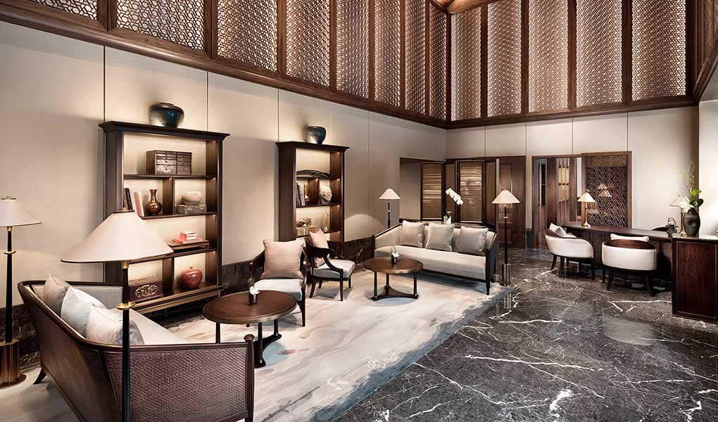 Recepción del hotel de lujo Capella Shanghai
