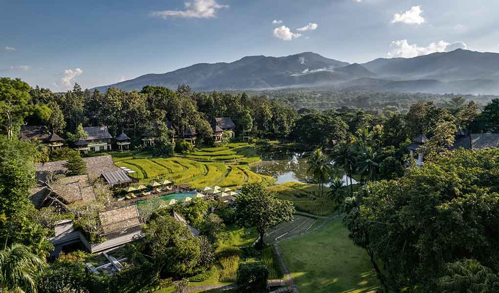 Parques y jardines del hotel vistas a las montañas