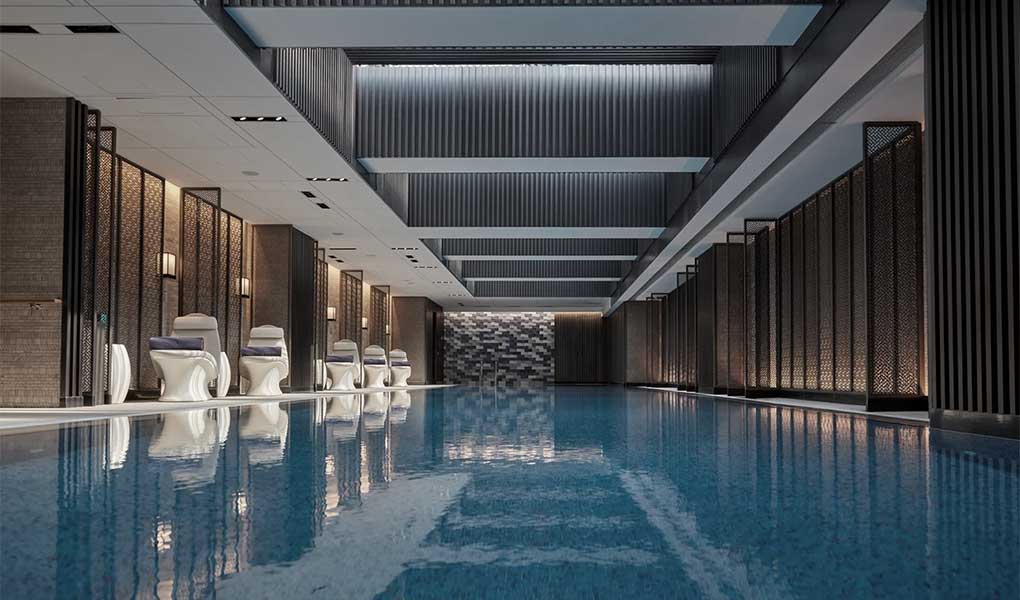 Piscina interior del hotel de lujo Mandarin Oriental Wangfujing Beijing en Pekín China