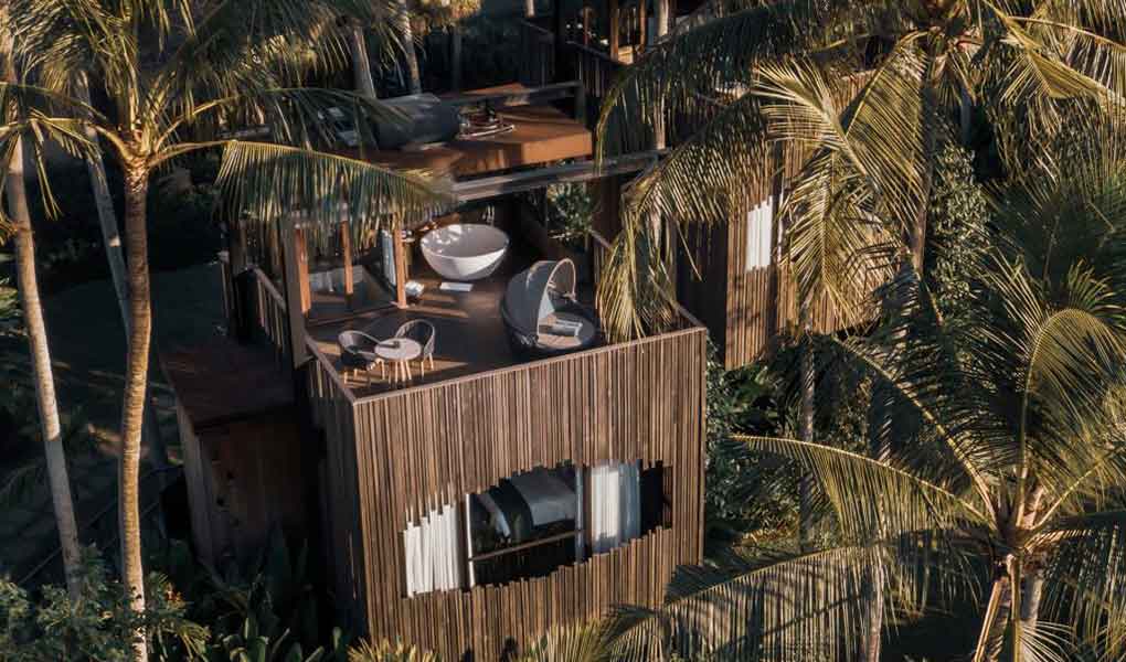 Vista exterior de la villa de lujo en Bali hotel Nirjhara 