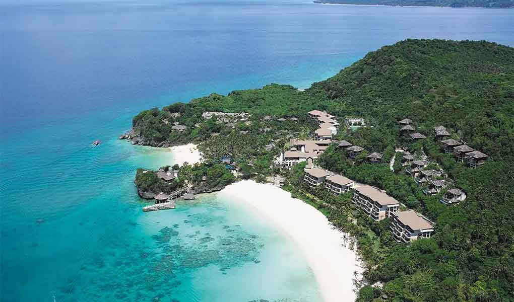 Vistas aéreas del hotel de lujo en Filipinas Shangri-La, Boracay
