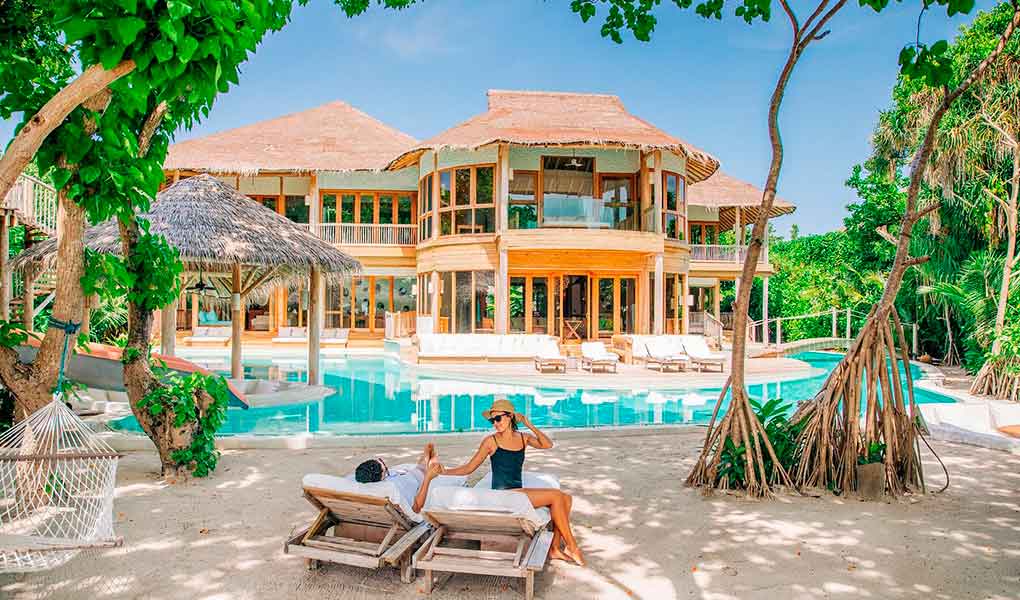 Villas privadas del hotel de lujo Soneva Fushi en Maldivas