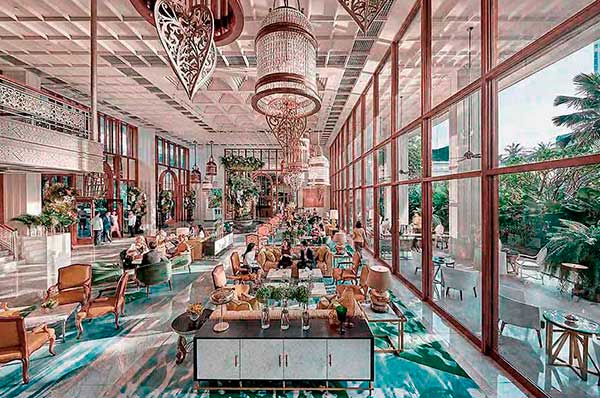 Lobby y zonas comunes ventanas cristal hotel lujo Bangkok Mandarin Oriental
