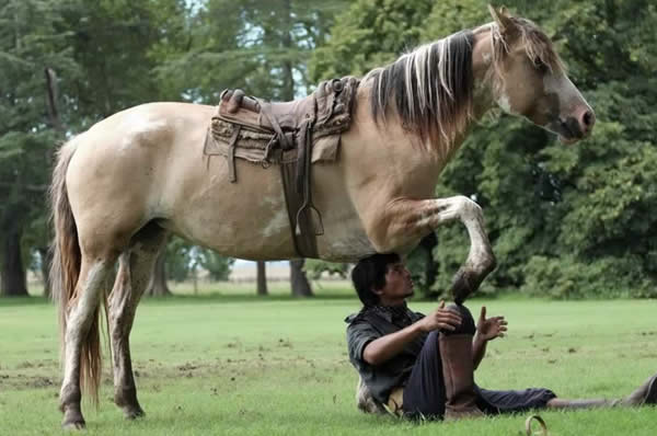 Demostración gaucho en el hotel La Bamba de Areco en la Pampa Argentina