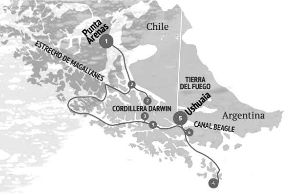 ruta del crucero Australis en Patagonia