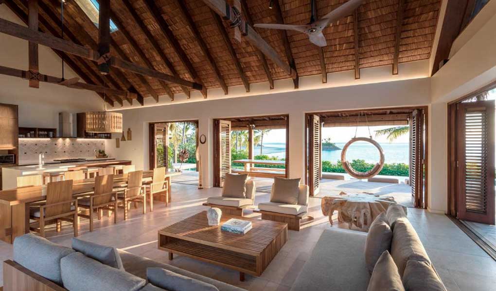 Decoración interior de la residencia hotel de lujo Six Senses Fiji