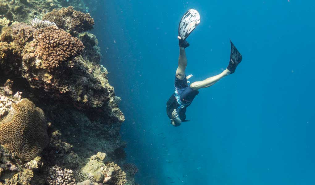 Una persona haciendo buceo en Fiji Six Senses Fiji