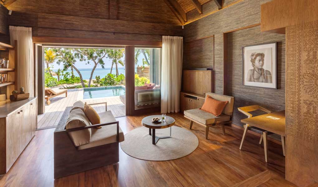 Salón de la villa privada Six Senses Fiji