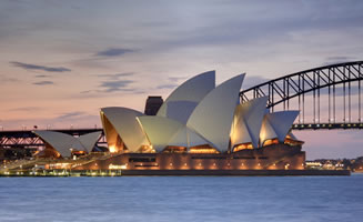 Vistas al atardecer de la ópera de Sydney en Australia hotel de lujo