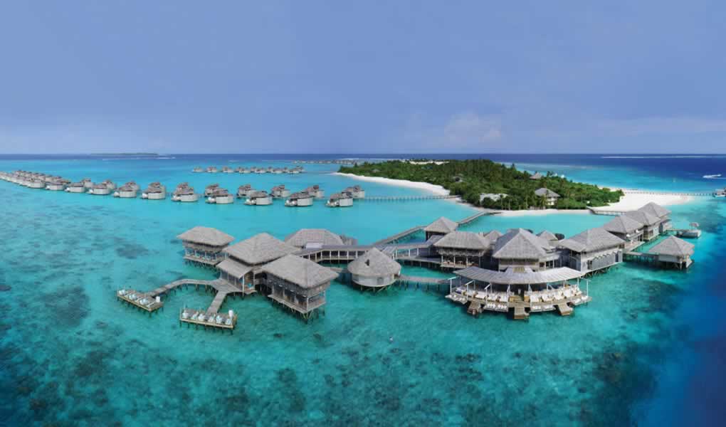 Vista de los overwater en Maldivas en hotel Six Senses Laamu