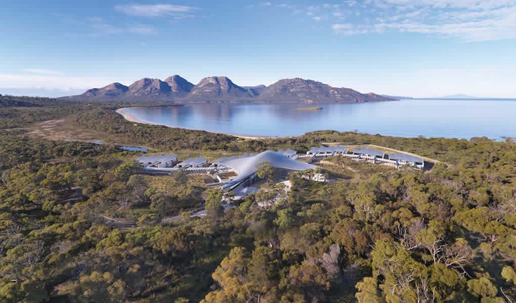 Vistas desde el cielo hotel lujo Australia Saffire Freycinet